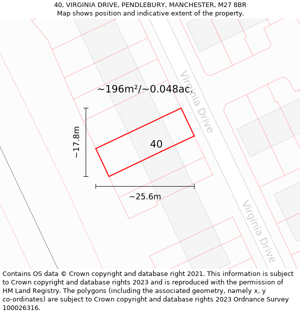 40, VIRGINIA DRIVE, PENDLEBURY, MANCHESTER, M27 8BR: Plot and title map