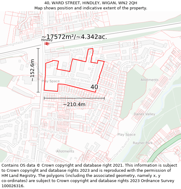 40, WARD STREET, HINDLEY, WIGAN, WN2 2QH: Plot and title map