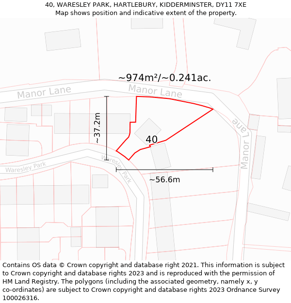 40, WARESLEY PARK, HARTLEBURY, KIDDERMINSTER, DY11 7XE: Plot and title map