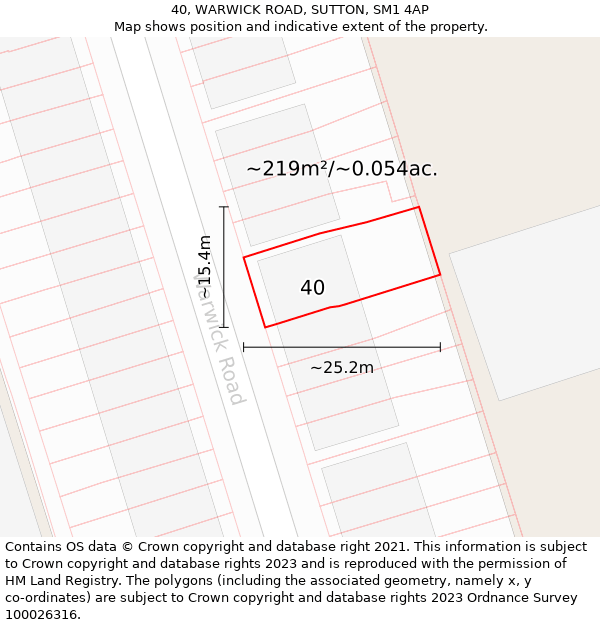 40, WARWICK ROAD, SUTTON, SM1 4AP: Plot and title map