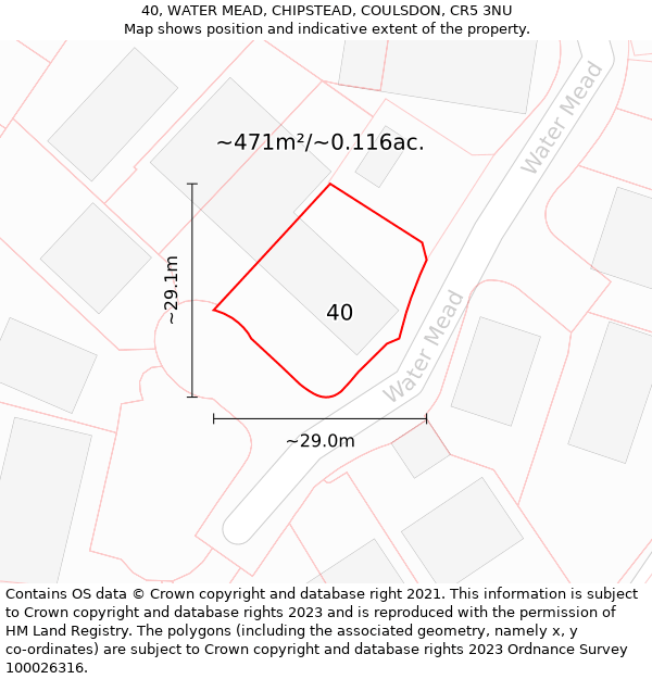 40, WATER MEAD, CHIPSTEAD, COULSDON, CR5 3NU: Plot and title map