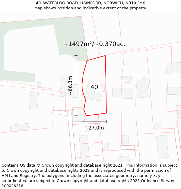 40, WATERLOO ROAD, HAINFORD, NORWICH, NR10 3AX: Plot and title map