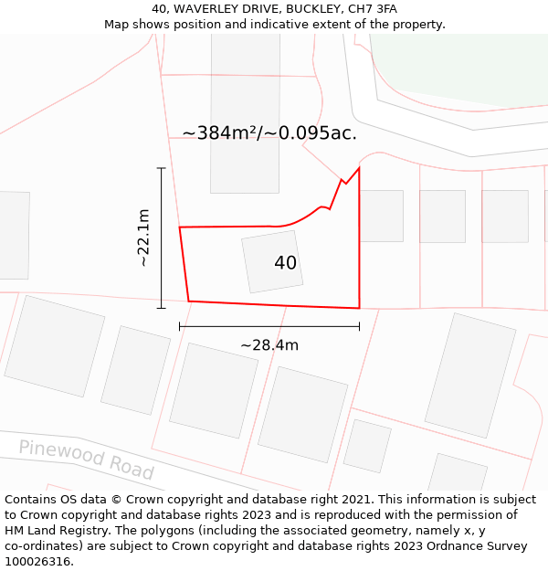 40, WAVERLEY DRIVE, BUCKLEY, CH7 3FA: Plot and title map