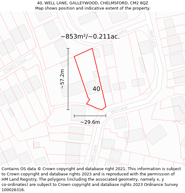 40, WELL LANE, GALLEYWOOD, CHELMSFORD, CM2 8QZ: Plot and title map