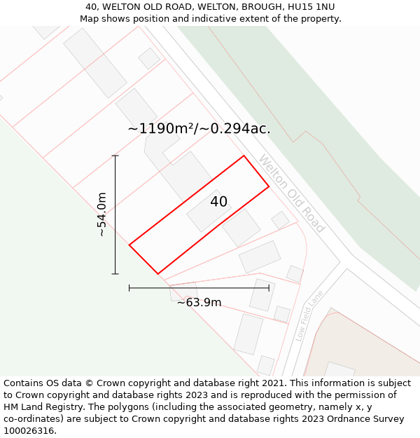 40, WELTON OLD ROAD, WELTON, BROUGH, HU15 1NU: Plot and title map