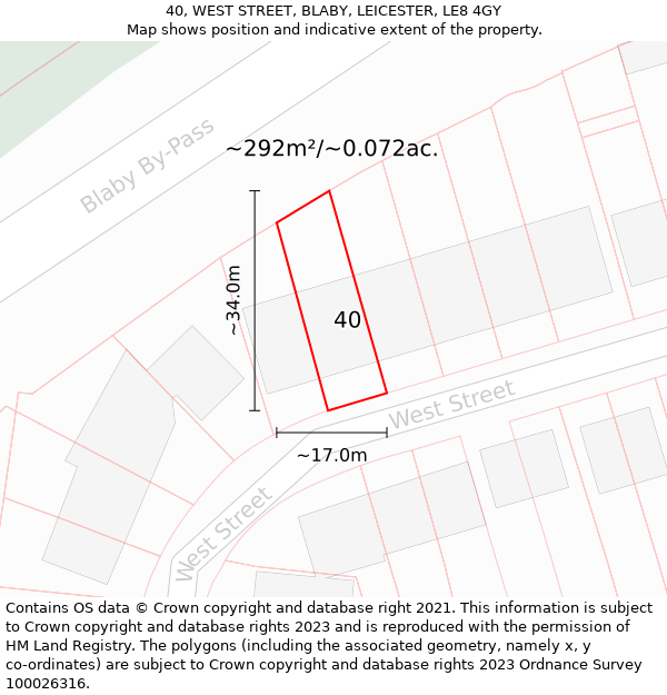 40, WEST STREET, BLABY, LEICESTER, LE8 4GY: Plot and title map