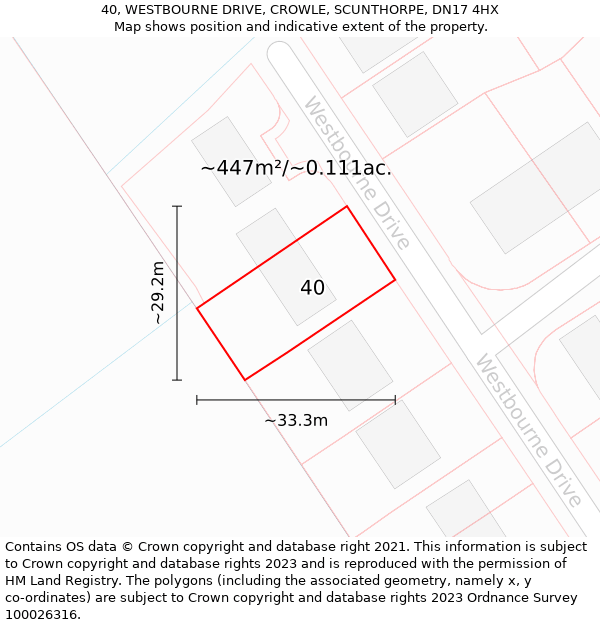 40, WESTBOURNE DRIVE, CROWLE, SCUNTHORPE, DN17 4HX: Plot and title map