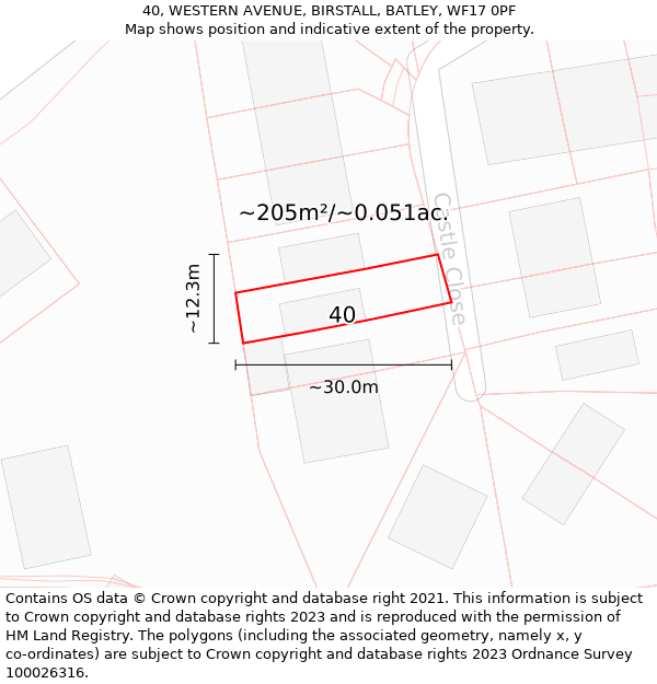 40, WESTERN AVENUE, BIRSTALL, BATLEY, WF17 0PF: Plot and title map