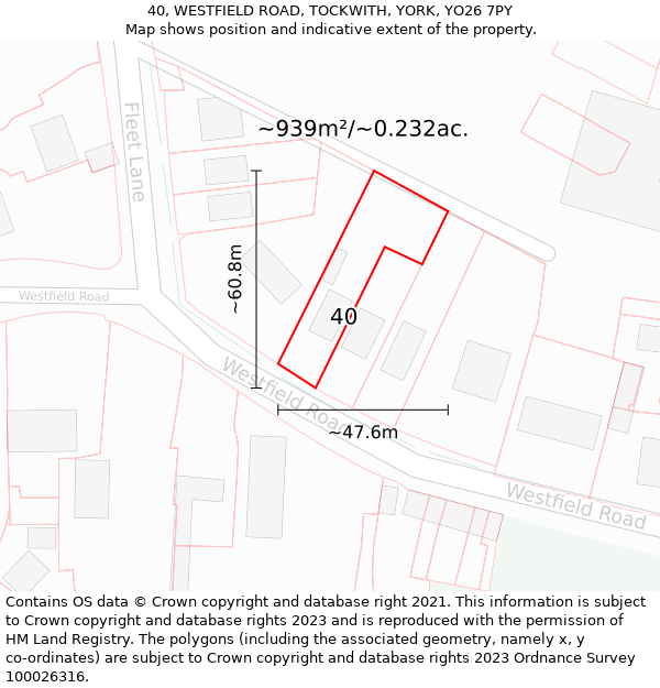 40, WESTFIELD ROAD, TOCKWITH, YORK, YO26 7PY: Plot and title map