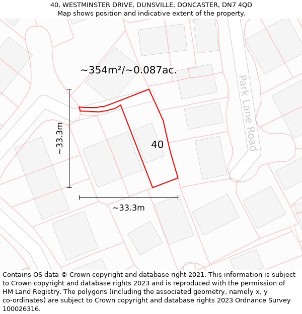 40, WESTMINSTER DRIVE, DUNSVILLE, DONCASTER, DN7 4QD: Plot and title map