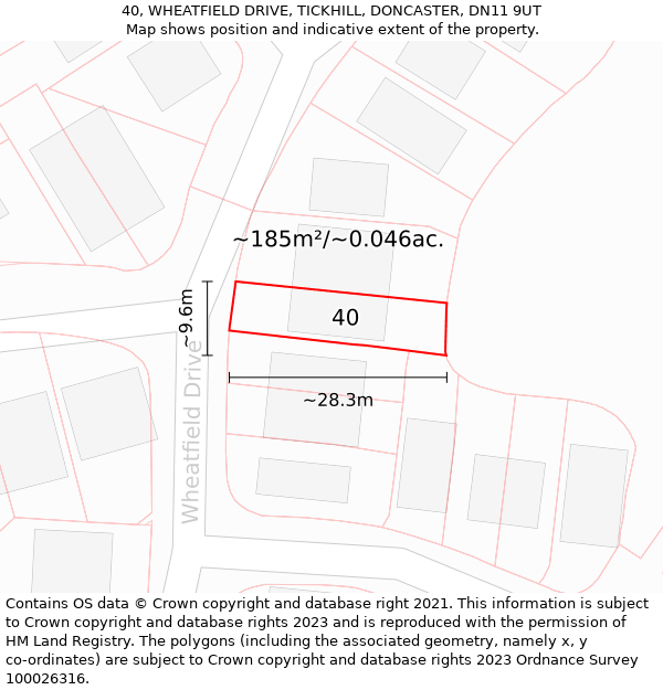 40, WHEATFIELD DRIVE, TICKHILL, DONCASTER, DN11 9UT: Plot and title map