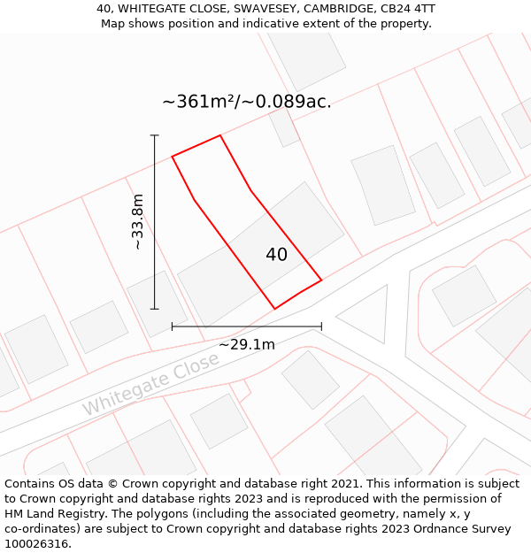 40, WHITEGATE CLOSE, SWAVESEY, CAMBRIDGE, CB24 4TT: Plot and title map