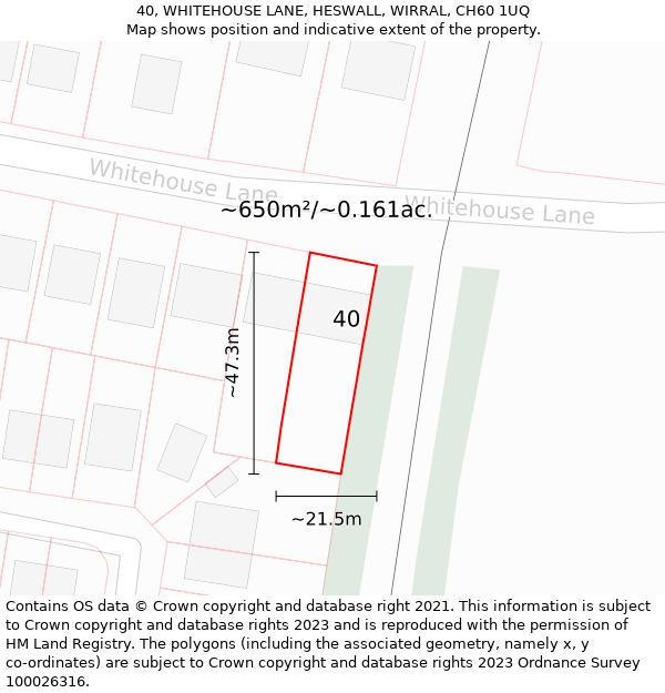 40, WHITEHOUSE LANE, HESWALL, WIRRAL, CH60 1UQ: Plot and title map