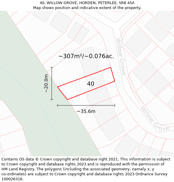 40, WILLOW GROVE, HORDEN, PETERLEE, SR8 4SA: Plot and title map