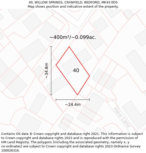 40, WILLOW SPRINGS, CRANFIELD, BEDFORD, MK43 0DS: Plot and title map