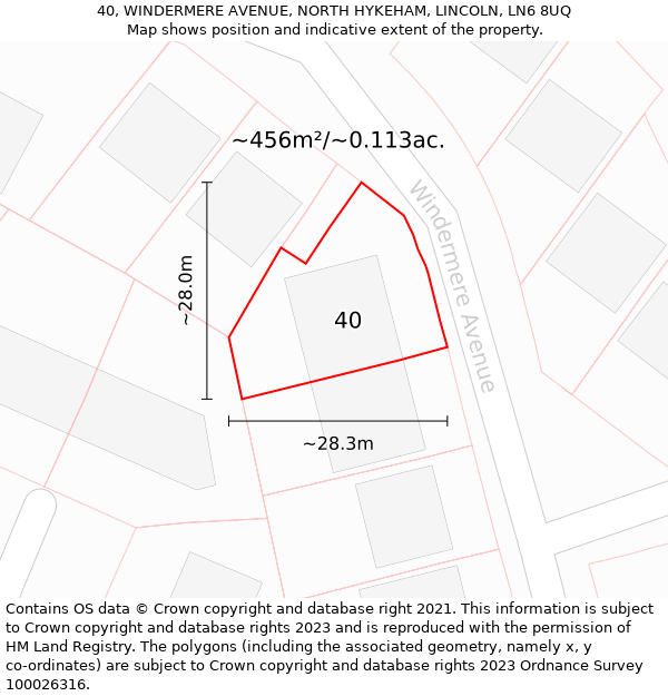 40, WINDERMERE AVENUE, NORTH HYKEHAM, LINCOLN, LN6 8UQ: Plot and title map