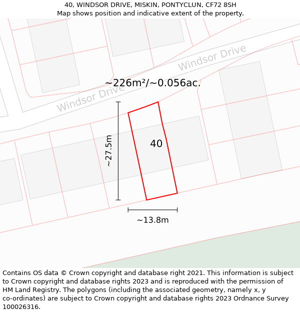 40, WINDSOR DRIVE, MISKIN, PONTYCLUN, CF72 8SH: Plot and title map