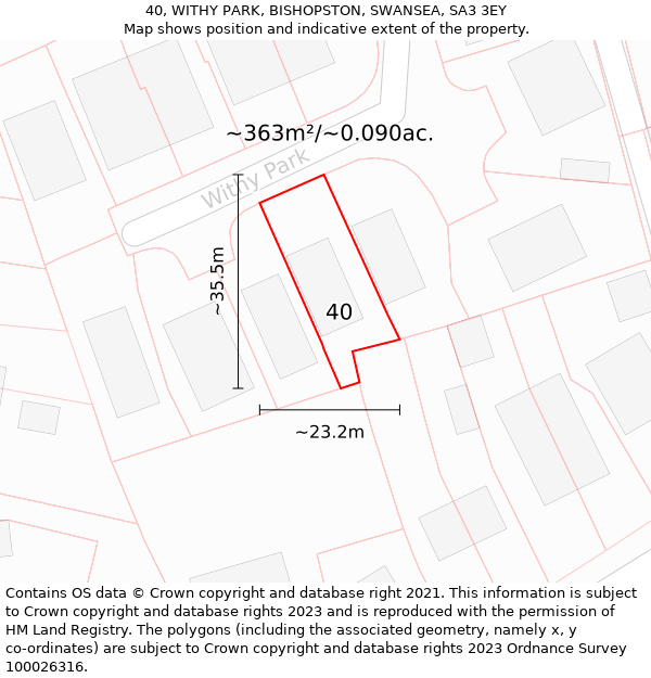 40, WITHY PARK, BISHOPSTON, SWANSEA, SA3 3EY: Plot and title map