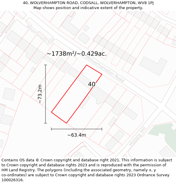 40, WOLVERHAMPTON ROAD, CODSALL, WOLVERHAMPTON, WV8 1PJ: Plot and title map