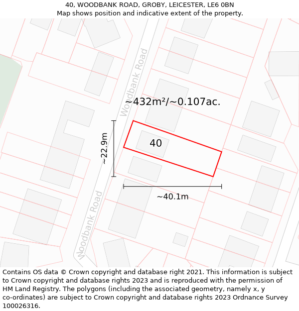40, WOODBANK ROAD, GROBY, LEICESTER, LE6 0BN: Plot and title map