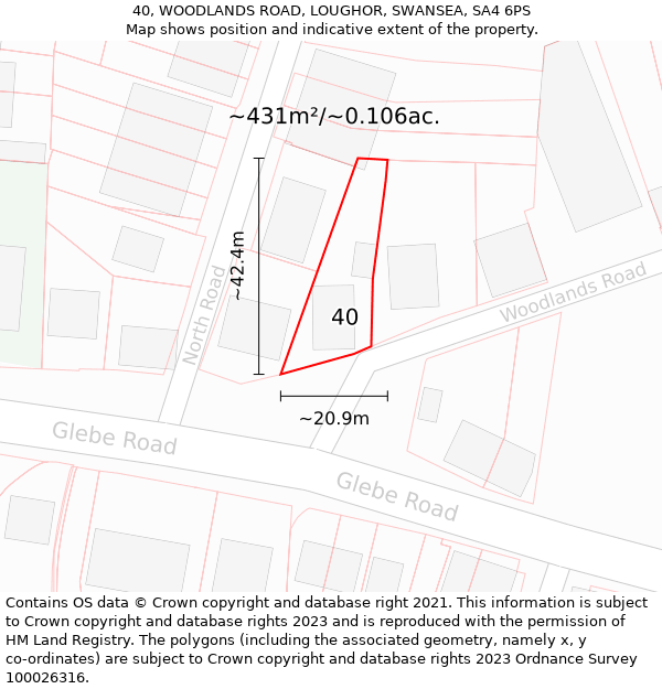 40, WOODLANDS ROAD, LOUGHOR, SWANSEA, SA4 6PS: Plot and title map