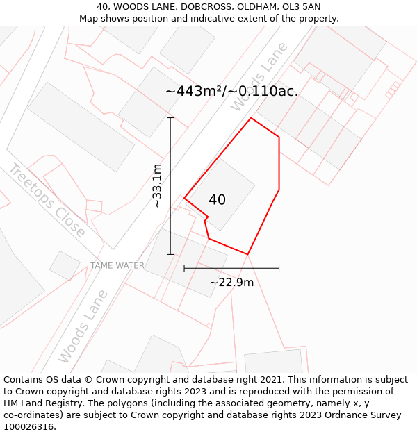 40, WOODS LANE, DOBCROSS, OLDHAM, OL3 5AN: Plot and title map