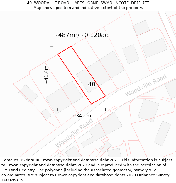 40, WOODVILLE ROAD, HARTSHORNE, SWADLINCOTE, DE11 7ET: Plot and title map