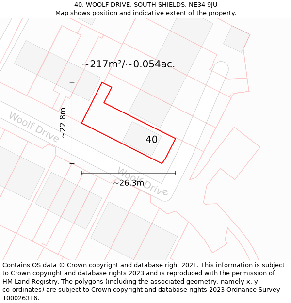 40, WOOLF DRIVE, SOUTH SHIELDS, NE34 9JU: Plot and title map