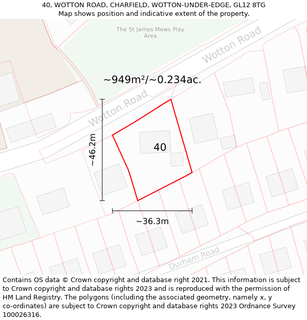 40, WOTTON ROAD, CHARFIELD, WOTTON-UNDER-EDGE, GL12 8TG: Plot and title map