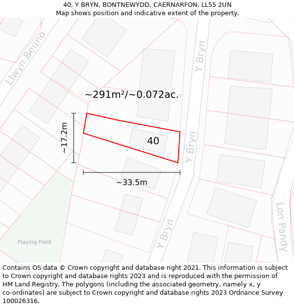 40, Y BRYN, BONTNEWYDD, CAERNARFON, LL55 2UN: Plot and title map