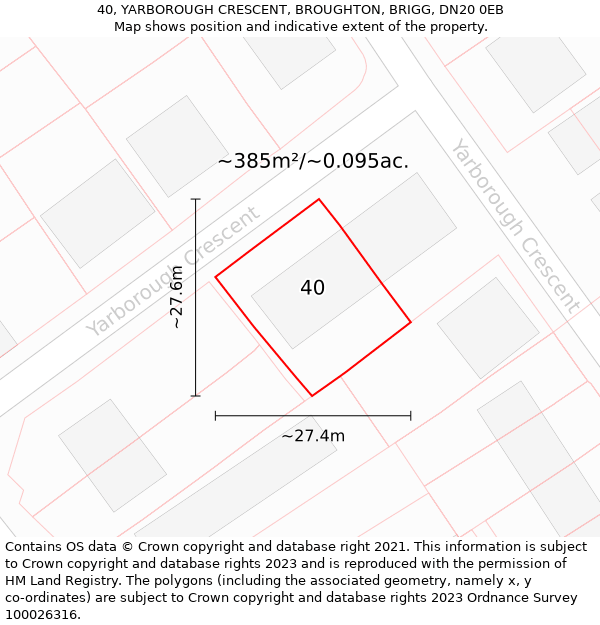 40, YARBOROUGH CRESCENT, BROUGHTON, BRIGG, DN20 0EB: Plot and title map