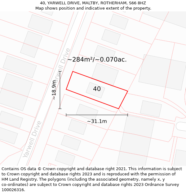 40, YARWELL DRIVE, MALTBY, ROTHERHAM, S66 8HZ: Plot and title map