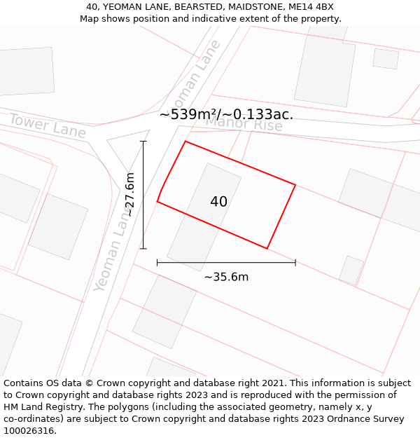 40, YEOMAN LANE, BEARSTED, MAIDSTONE, ME14 4BX: Plot and title map