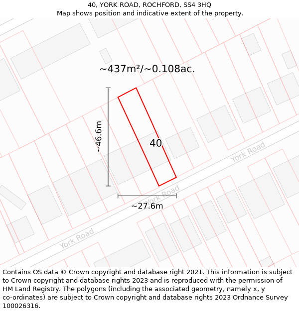 40, YORK ROAD, ROCHFORD, SS4 3HQ: Plot and title map