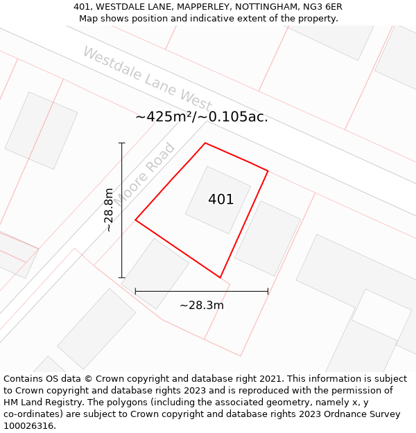 401, WESTDALE LANE, MAPPERLEY, NOTTINGHAM, NG3 6ER: Plot and title map