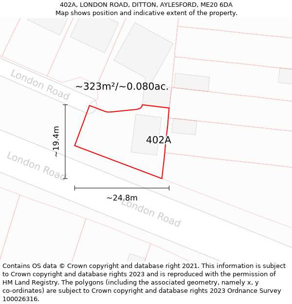 402A, LONDON ROAD, DITTON, AYLESFORD, ME20 6DA: Plot and title map