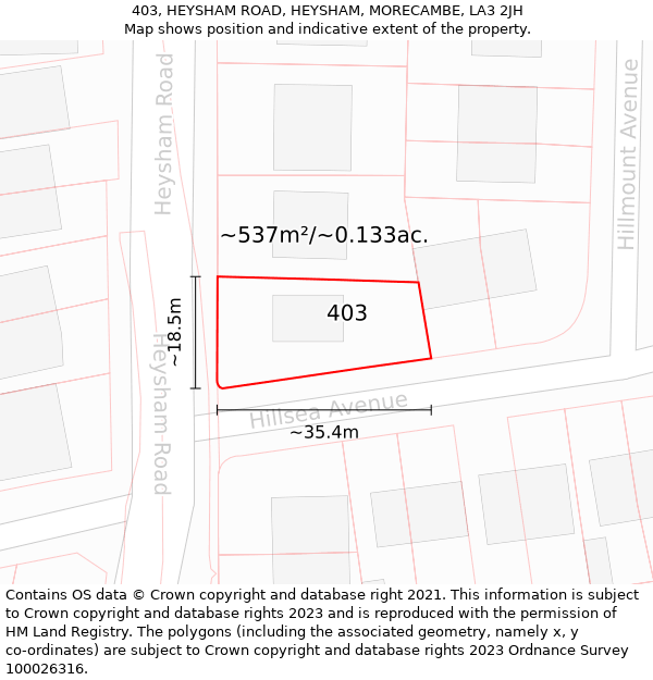 403, HEYSHAM ROAD, HEYSHAM, MORECAMBE, LA3 2JH: Plot and title map