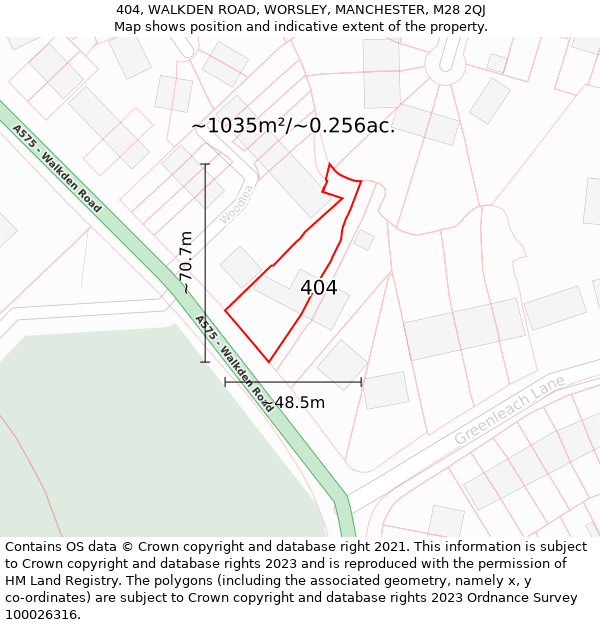 404, WALKDEN ROAD, WORSLEY, MANCHESTER, M28 2QJ: Plot and title map