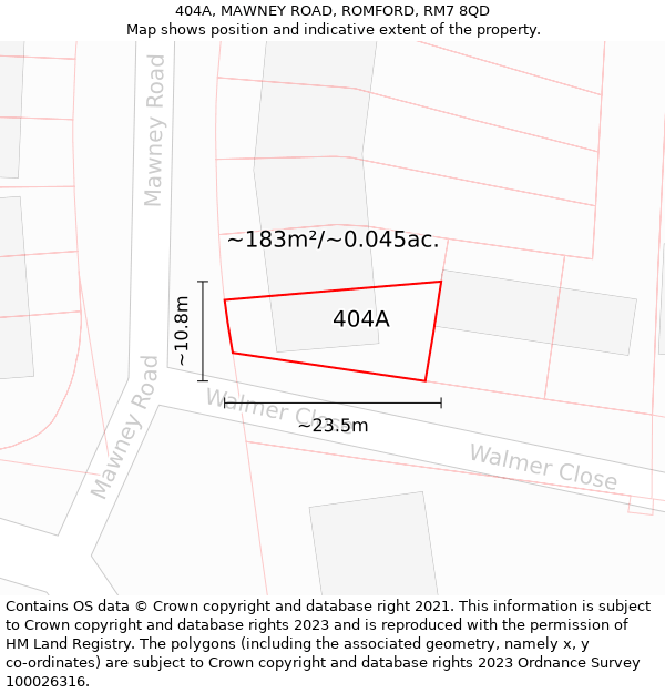 404A, MAWNEY ROAD, ROMFORD, RM7 8QD: Plot and title map