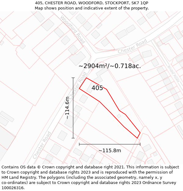 405, CHESTER ROAD, WOODFORD, STOCKPORT, SK7 1QP: Plot and title map