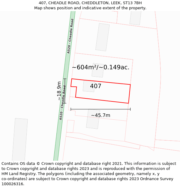 407, CHEADLE ROAD, CHEDDLETON, LEEK, ST13 7BH: Plot and title map