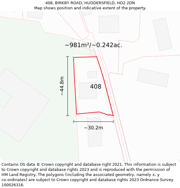 408, BIRKBY ROAD, HUDDERSFIELD, HD2 2DN: Plot and title map