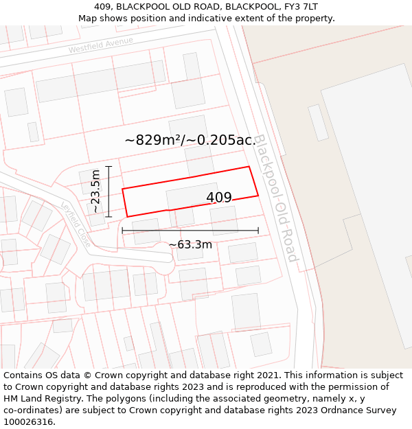 409, BLACKPOOL OLD ROAD, BLACKPOOL, FY3 7LT: Plot and title map