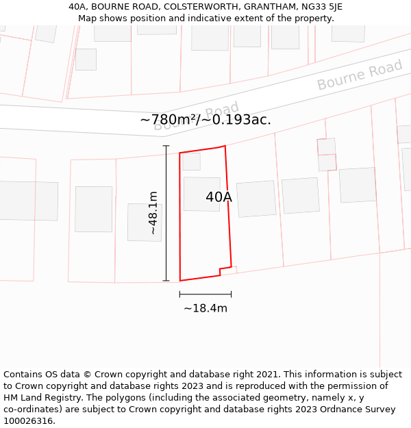 40A, BOURNE ROAD, COLSTERWORTH, GRANTHAM, NG33 5JE: Plot and title map