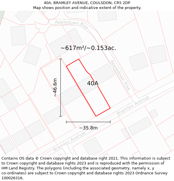 40A, BRAMLEY AVENUE, COULSDON, CR5 2DP: Plot and title map