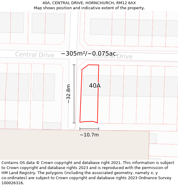 40A, CENTRAL DRIVE, HORNCHURCH, RM12 6AX: Plot and title map