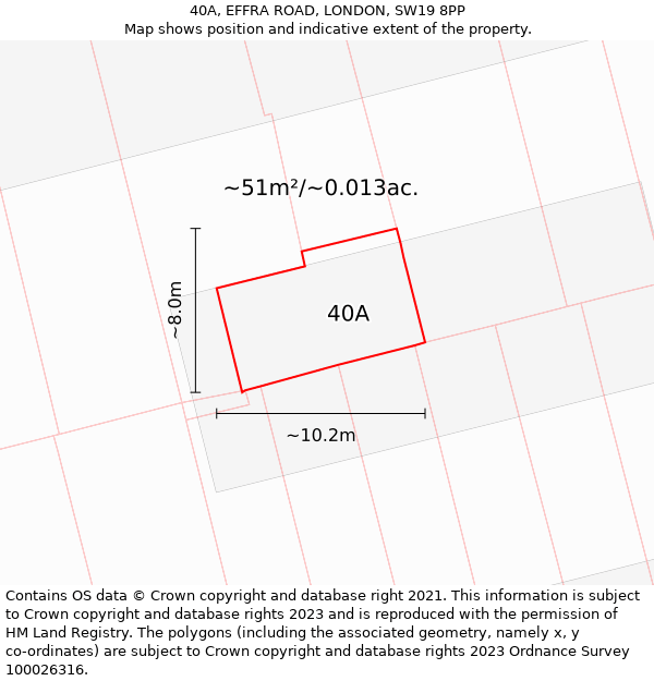 40A, EFFRA ROAD, LONDON, SW19 8PP: Plot and title map