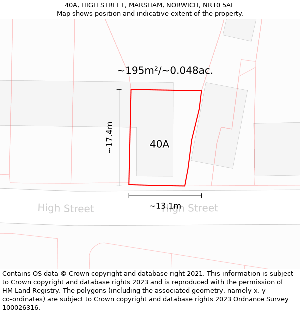 40A, HIGH STREET, MARSHAM, NORWICH, NR10 5AE: Plot and title map