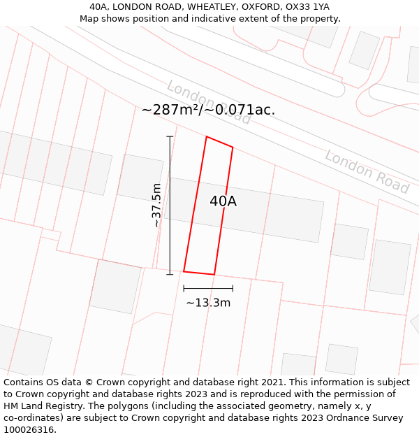 40A, LONDON ROAD, WHEATLEY, OXFORD, OX33 1YA: Plot and title map