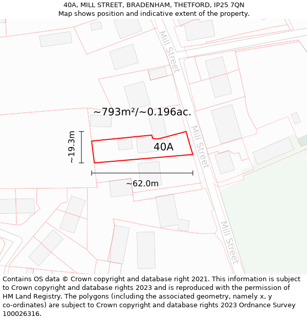 40A, MILL STREET, BRADENHAM, THETFORD, IP25 7QN: Plot and title map